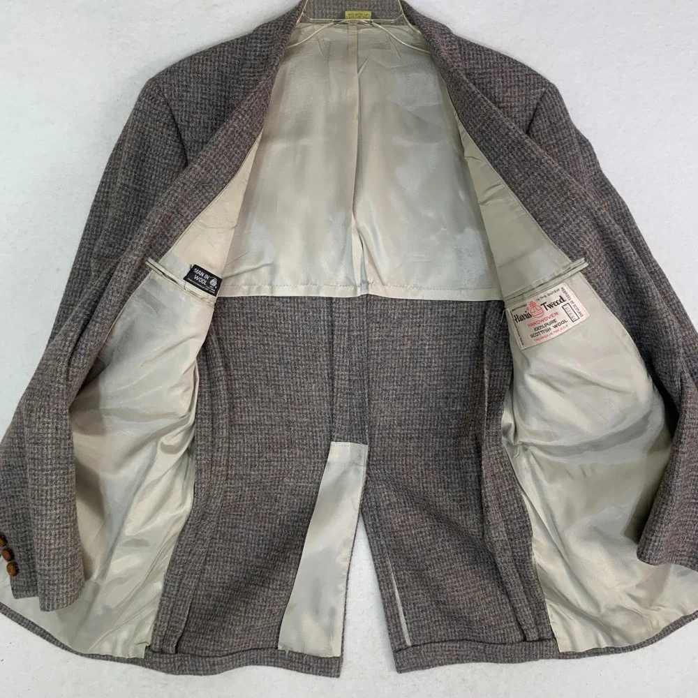 Harris Tweed Blazer Mens 40R Brown Tan Scottish Wool Sport Coat 2-Button Vintage